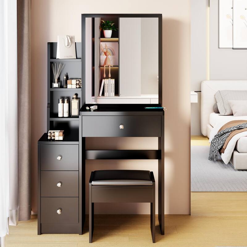Small Space Vanity Table with Cushioned Stool