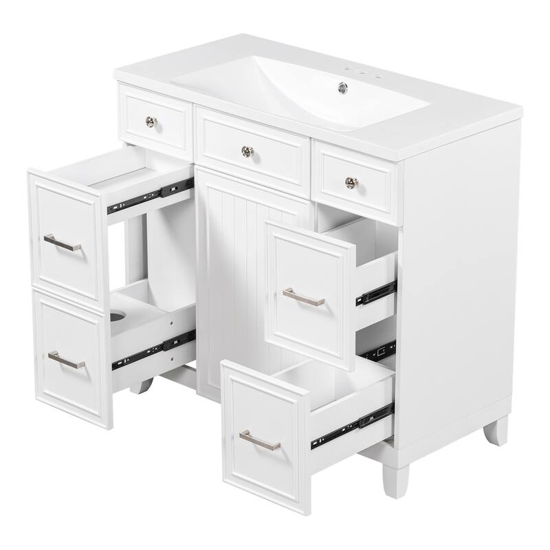 36" Black Bathroom Vanity Cabinet with Single Sink, Soft-Close Door, 3 Drawers, Waterproof Resin Sink