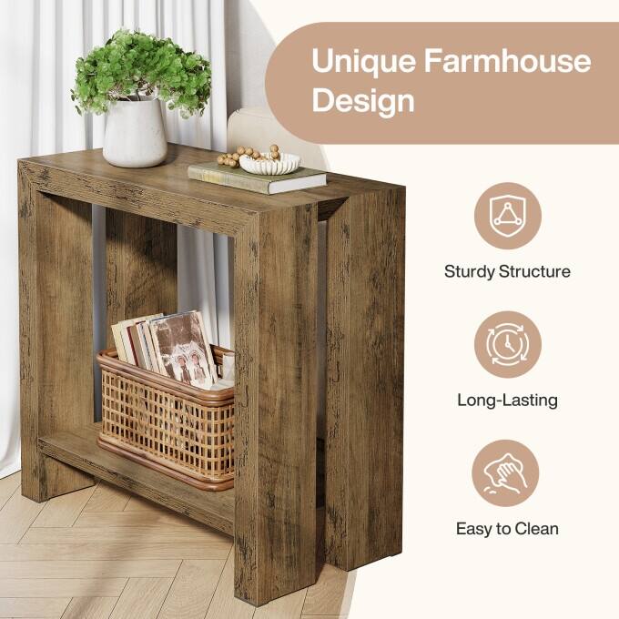 23.62'' Rustic Side Table, Wooden End Table, Night Stand with Shelf