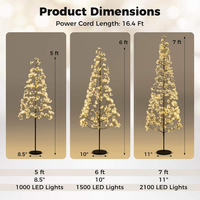 Costway 5/6/7 FT Lighted Alpine Tree with 1500 White LED Lights,
