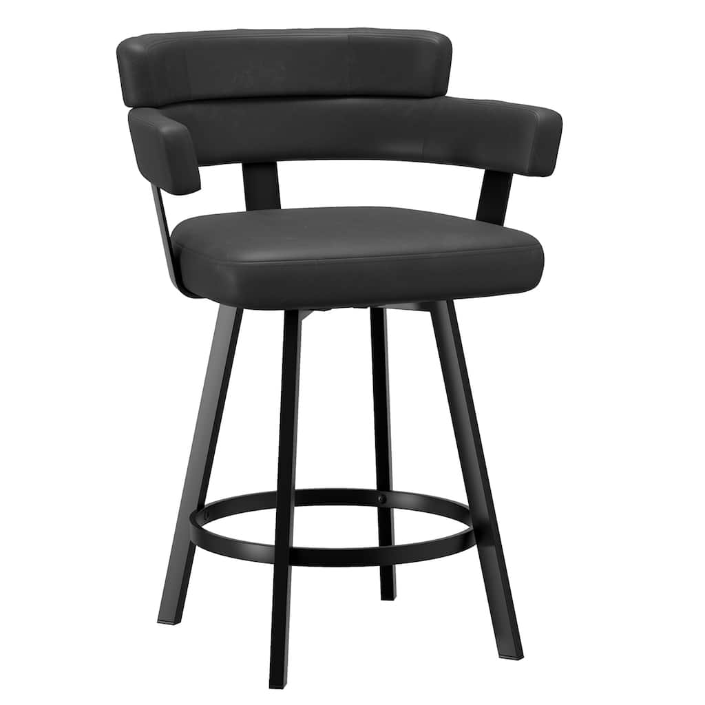 Contemporary Faux Leather & Metal 26" Counter Stool with Swivel, Set of 2