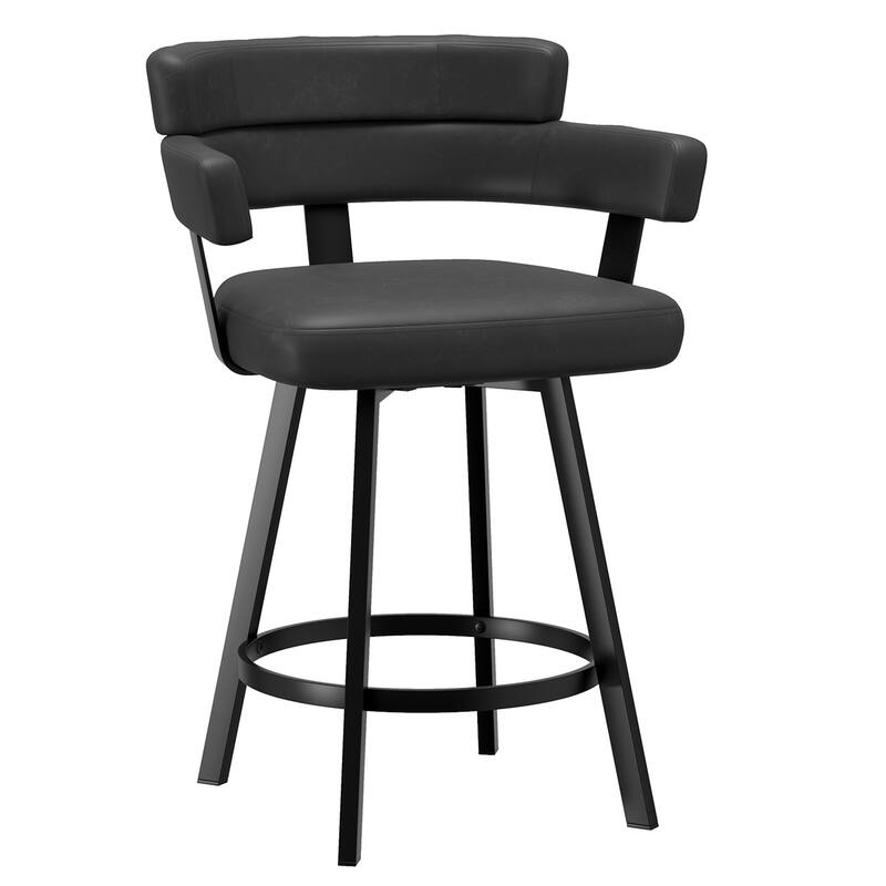 Contemporary Faux Leather & Metal 26" Counter Stool with Swivel, Set of 2 - Charcoal