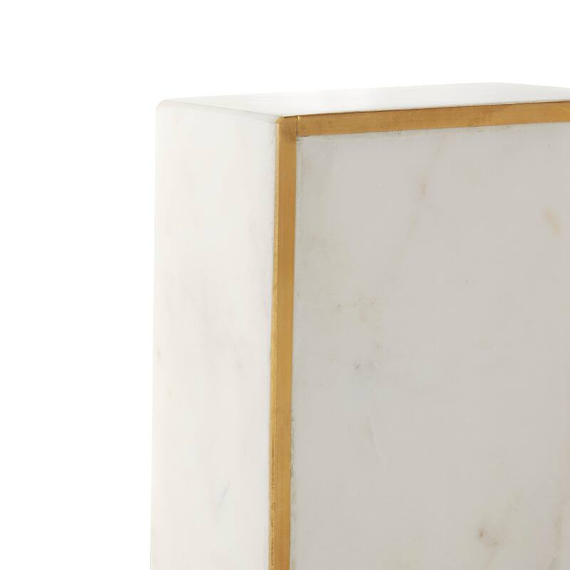White Marble Curved Rectangular Decorative Bookends with Gold Accents (Set of 2)