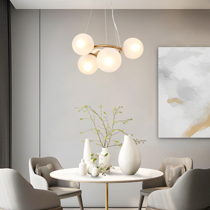 Modern Gold 5-Light Wheel Chandelier Glass Ceiling Pendant Light - L19.7" x W11.8" x H9.8"
