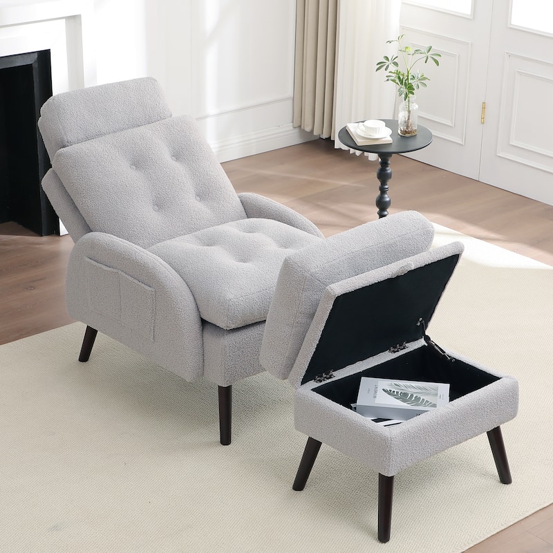 HOMYKA Upholstered Chaise Lounge Chair with Adjustable Backrest Storage Ottoman