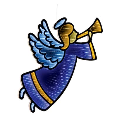 Acrylic Plastic Angel with Horn and Infinity Light Effect Display - 25.5” x 0.5” x 16.5” (L x W x H)