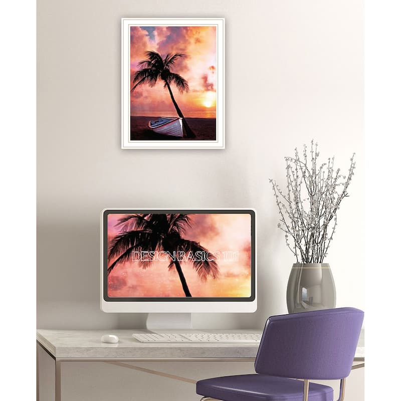 TrendyDecor4U Contemporary Palm Tree Sunset Framed Print Wall Art
