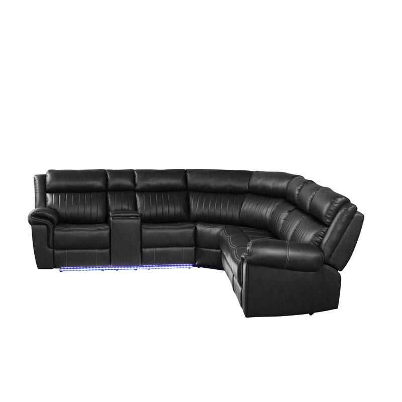 Aviator Modern & Contemporary Sectional Sofa Made with Wood & Built in LED Lights, Bluetooth Speakers & Cup Holders
