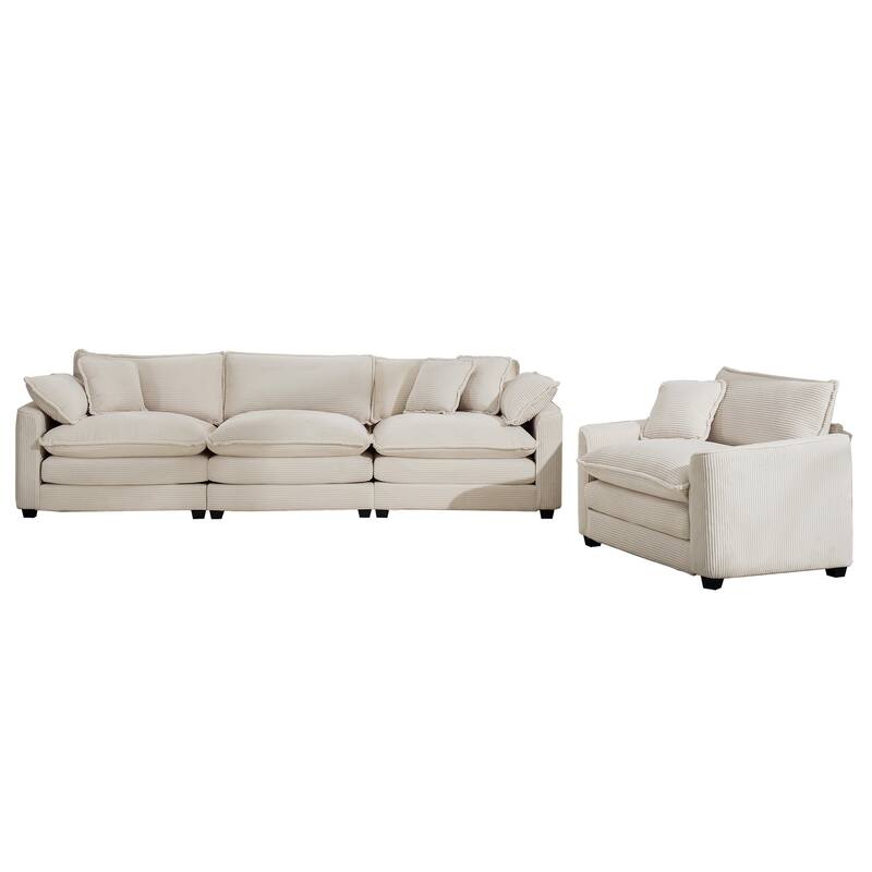 2-Piece Flexible Combinations Sofa Set with 3-Seater Corduroy Fabric Sofa and Single Accent Sofa Chair for Livingroom
