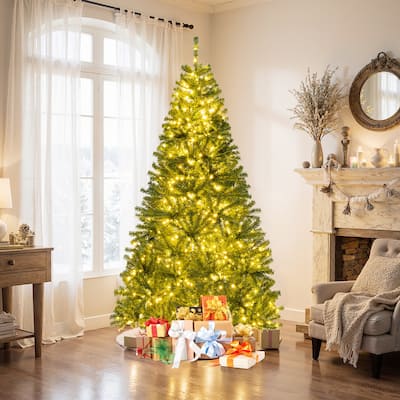 Gymax 7 FT Pre-Lit Artificial Christmas Tree w/ 1000 Warm White LED