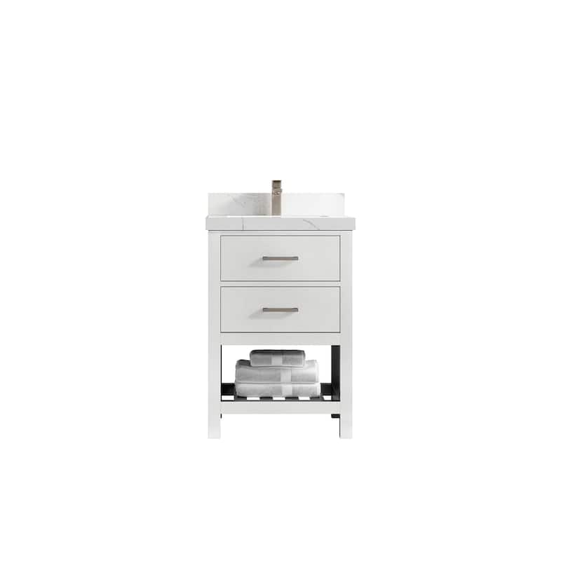 Willow Collections 24 x 22 Parker Single Bowl Sink Bathroom Vanity in White with Countertop - 24 in x 22 in