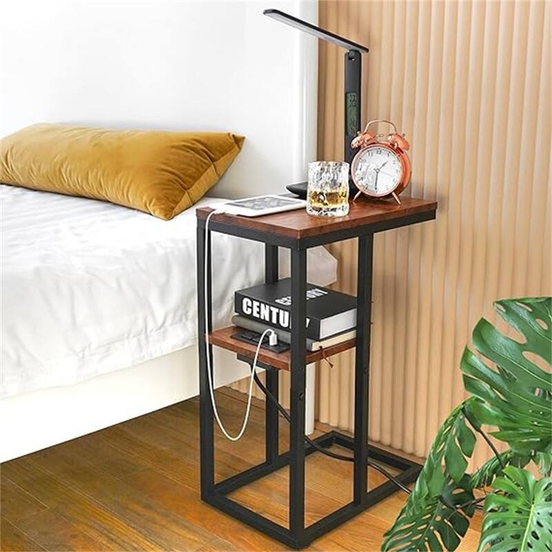 C Shaped End Table with Charging Station
