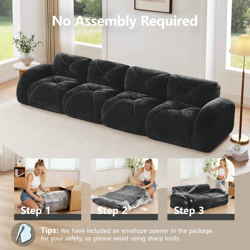140" Soft Velvet Fabric, Boneless Sofa With Tufted, 32D High Density Sponge, Ergonomic Design Bottom