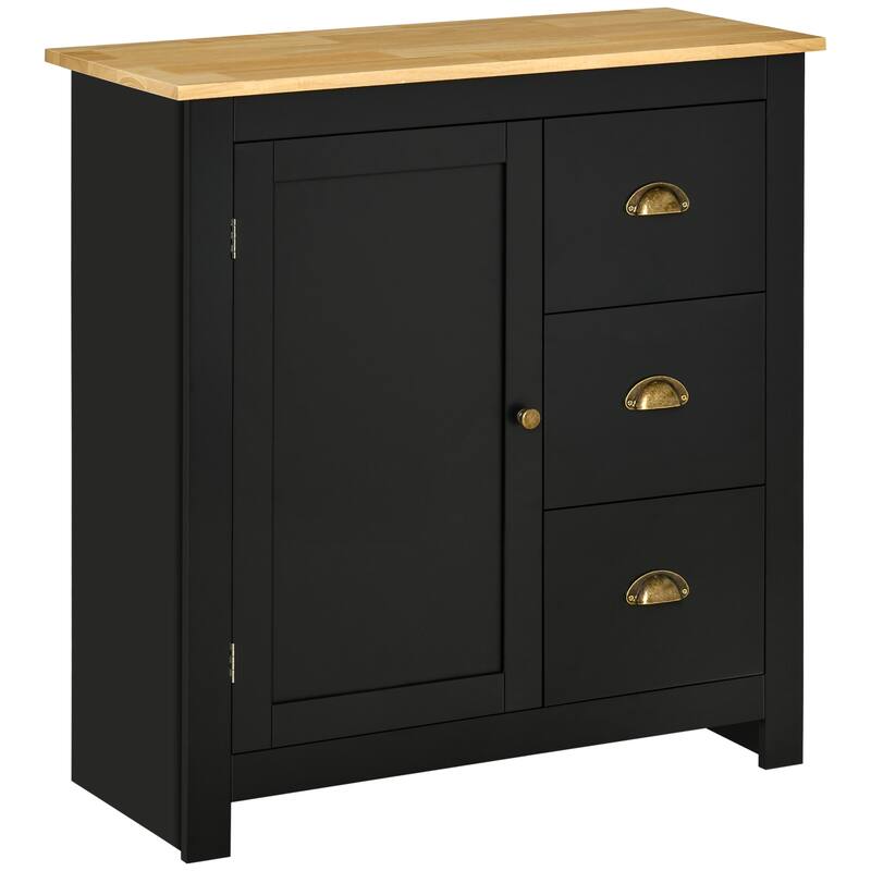 HOMCOM Modern Floor Cabinet, Storage Sideboard, Kitchen Buffet Table w/ Rubberwood Top, 3 Drawers and Cabinet
