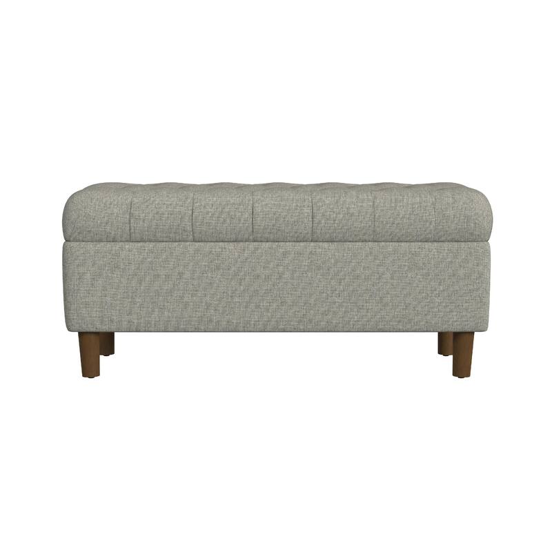 Sol Storage Bench Ottoman, Gray Woven Fabric, Brown Wood, 40 Inch
