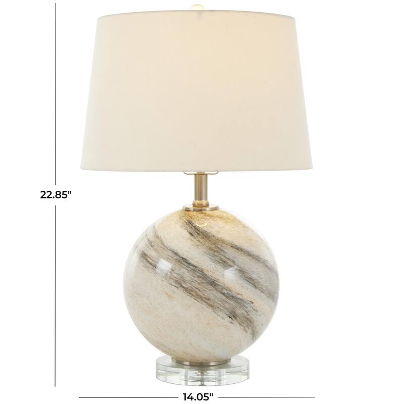 Glass Round Room Accent Lamp with Marble Inspired Design and Gold Accents - Beige - Roche River Decor