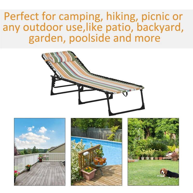 Foldable Chaise Lounge,4-Pos Recline,Trifold Portable,Breathable Mesh