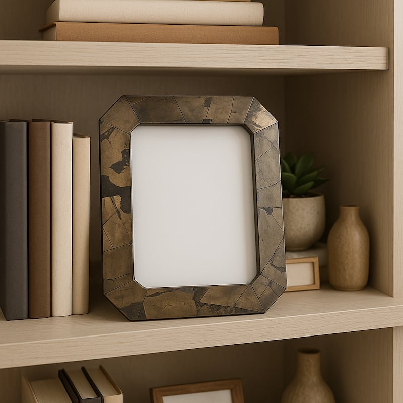 Decorative Antiqued Metal Photo Frame - Brown - Brown/ Blue - 9.5"