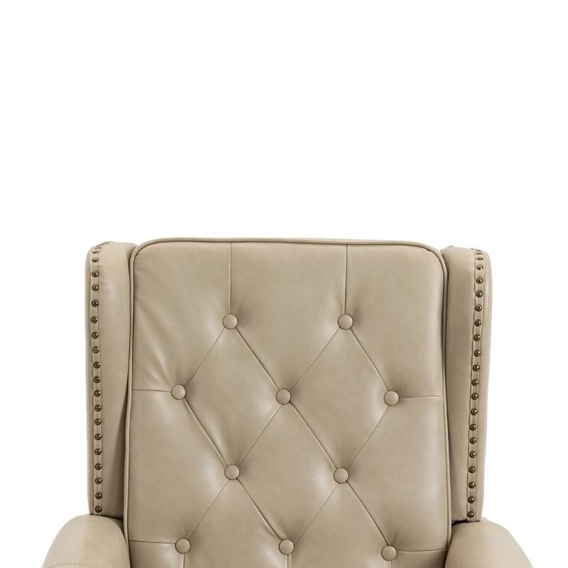 PU Leather Accent Chair,Mid-Century Upholstered Living Room Armchair,Beige