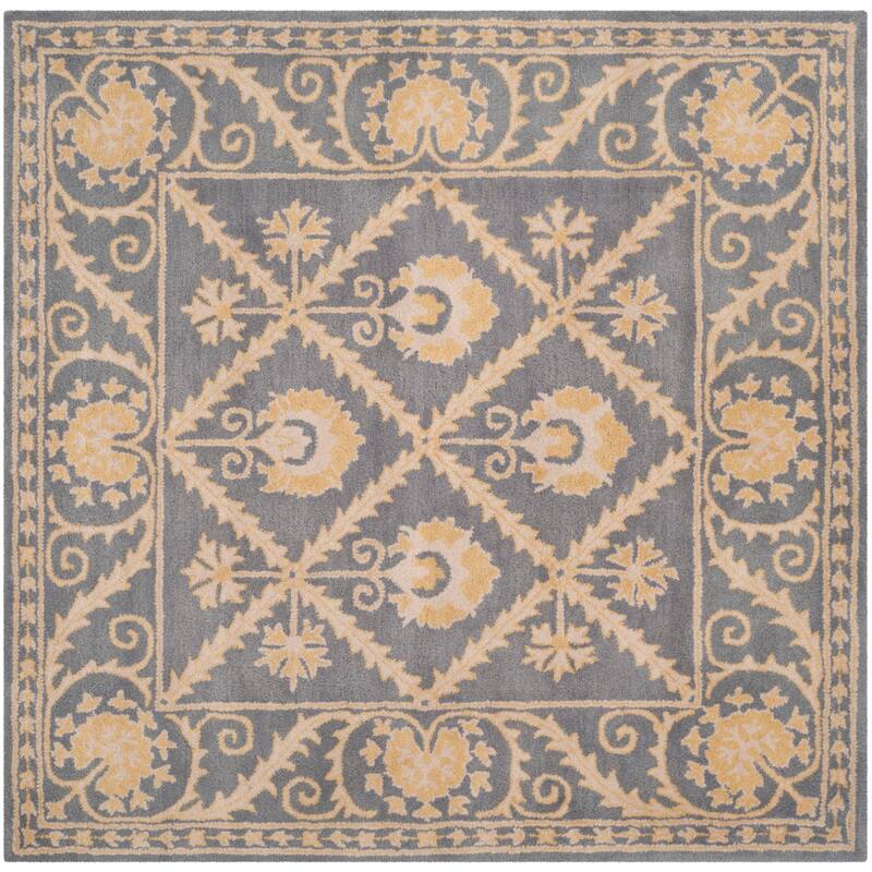 SAFAVIEH Handmade Bella Berit Modern Floral Wool Rug - 5' Square - Blue/Gold