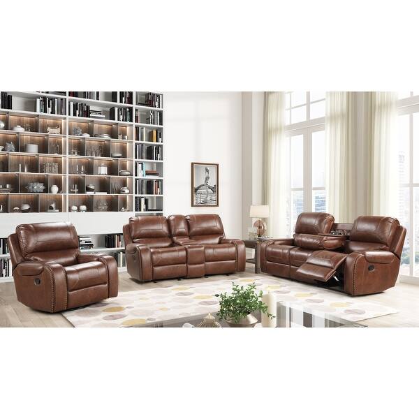 Roundhill Furniture Achern Faux LeatherAir Nailhead Manual Reclining 3