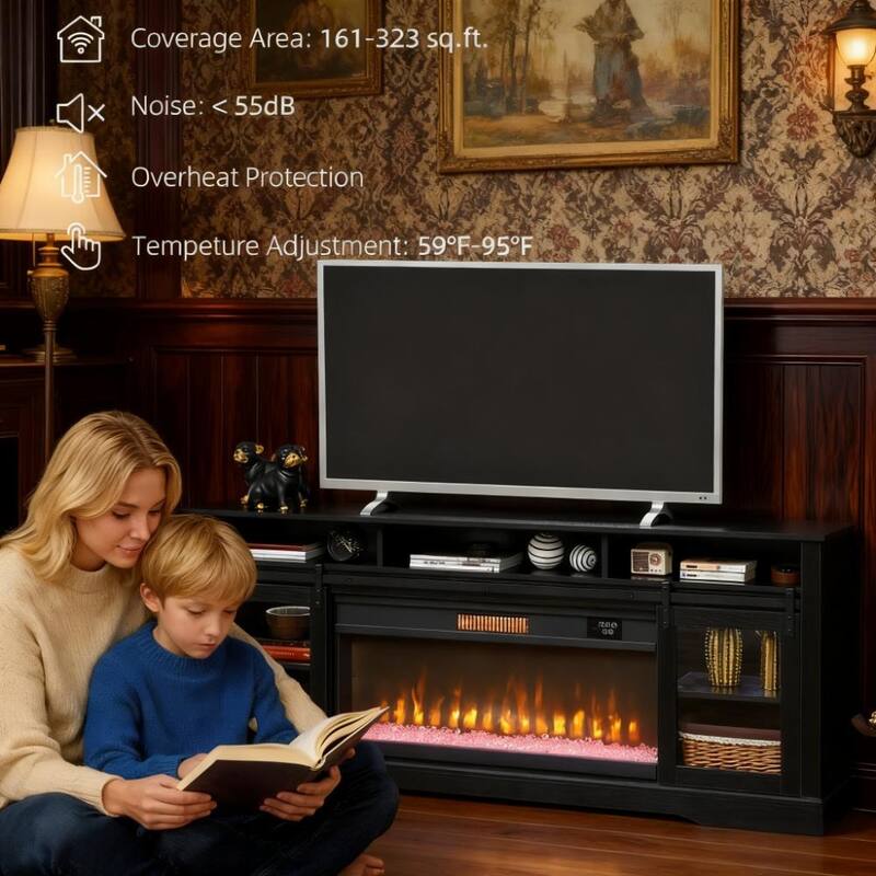 Farmhouse Fireplace TV Stand for TVs up to 80", TV Console TV Cabinet with 36" Electric Fireplace