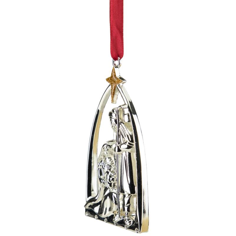 3.75" Silver-Plated Nativity Christmas Ornament European Crystals