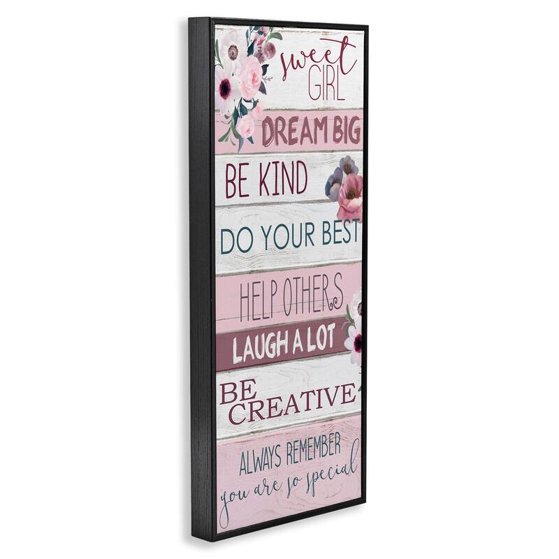 Stupell Sweet Girl Inspirational Phrases Soft Pink Florals Framed Wall Art