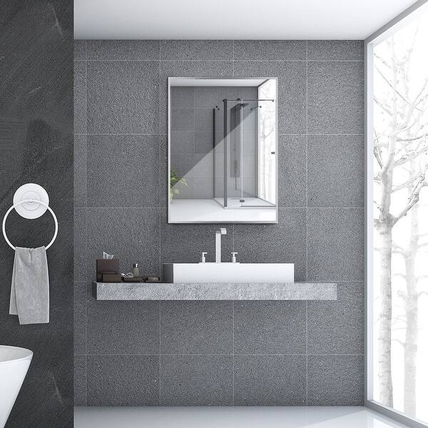 Shop Stainless Steel Frame Floating Glass Rectangular Wall Mirror 36 On Sale Overstock 28430650