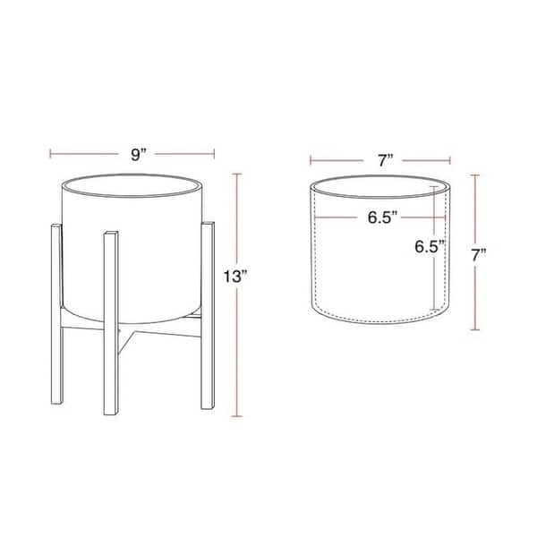 dimension image slide 3 of 4, Liam Modern Ceramic Planter with Wood Legs