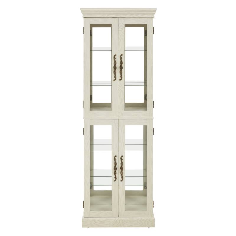 Lighted Curio Display Cabinet, Floor Standing Wooden China Cabinet with Mirrored Back Pane, 4 Glass Doors & Adjustable Shelves