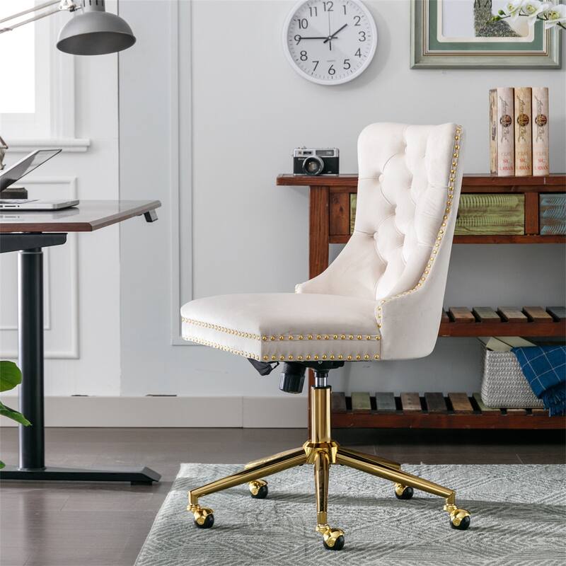 Velvet Home Swivel Adjustable Office Desk Chair with Golden Metal Base