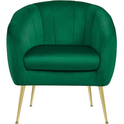 Yaheetech Velvet Accent Armchair Barrel Chair with Metal Legs for Living Room