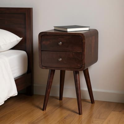 HomeRoots 22" Walnut Solid Wood Square Two Drawer Nightstand
