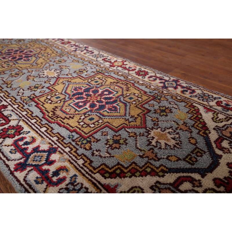 Light Blue Heriz Serapi Oriental Runner Rug Hand-Knotted Wool Carpet - 2'6"x 8'1"