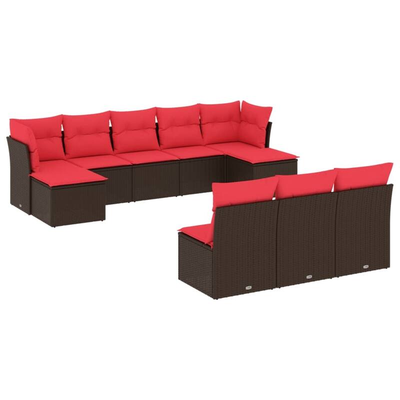 vidaXL 10/11 Piece Patio Sofa Set with Cushions Black/Brown/Gray Poly Rattan - 21.7 x 24.4 x 27.2