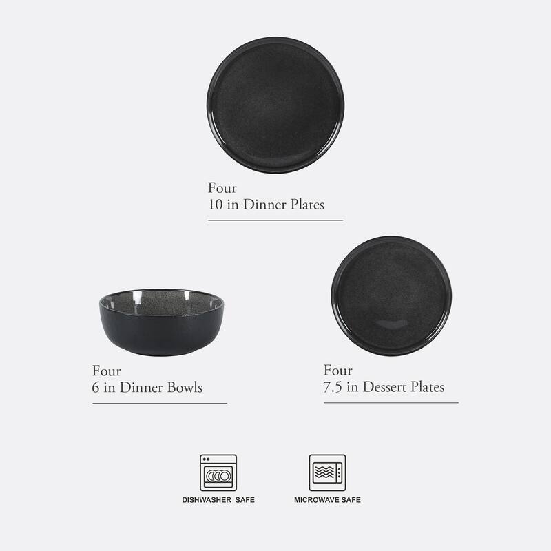 Gibson Elite Tahoe Sunset 12 Piece Stoneware Reactive Glaze (Service for 4) Ceramic Plates and Bowls Dinnerware Set