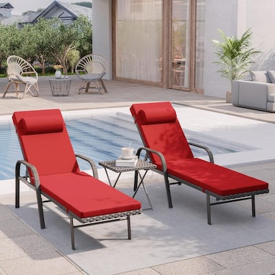3-Piece Outdoor Wicker Chaise Lounge with Armrests and Cushions