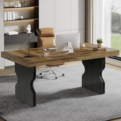 63" Farmhouse Executive Desk Computer Table with Hourglass Shape Legs