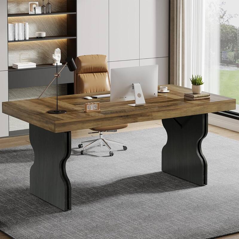 63-Inch Executive Desk, Computer Table with Hourglass Shape Legs