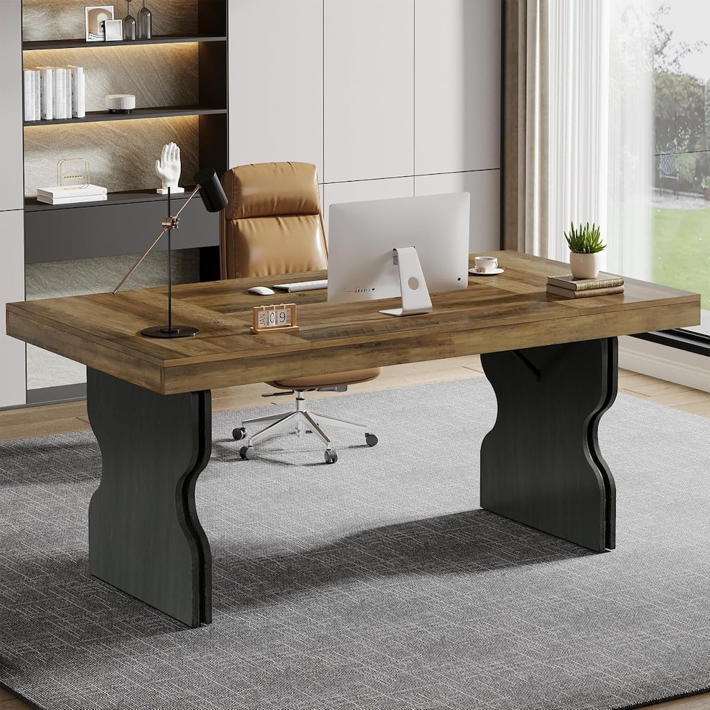 63-Inch Executive Desk with Hourglass Shape Legs, Computer Study Writing Table
