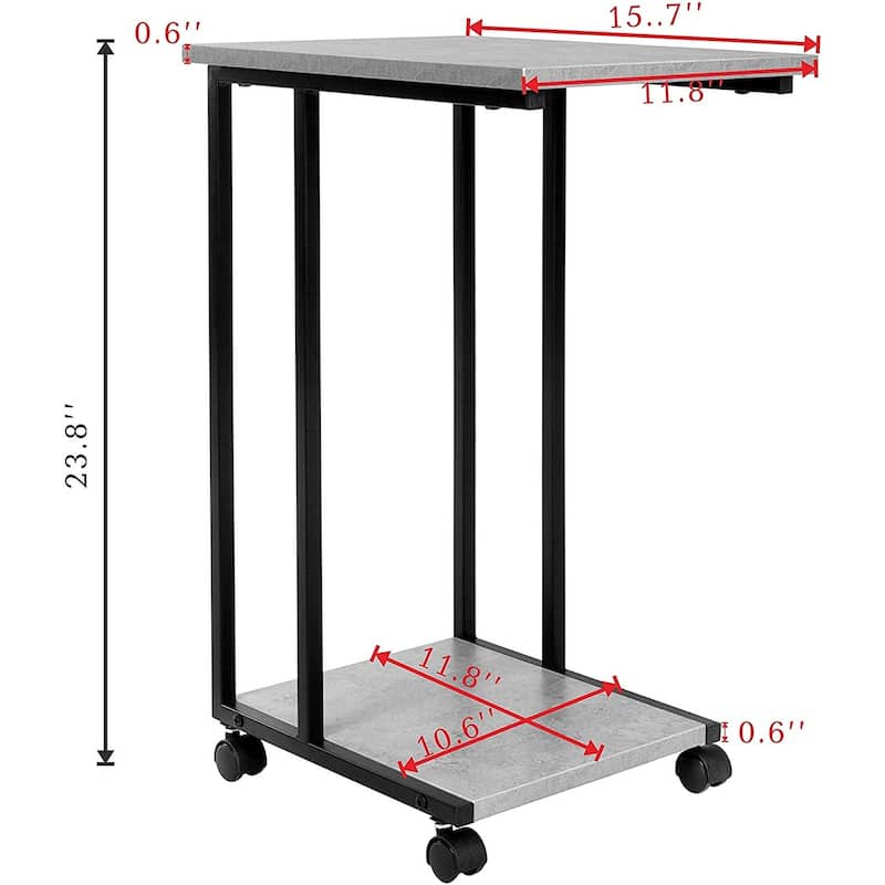 JJS Side End C Table for Sofa, Living Room Couch Table Snack Table That Slide Under for Small Spaces