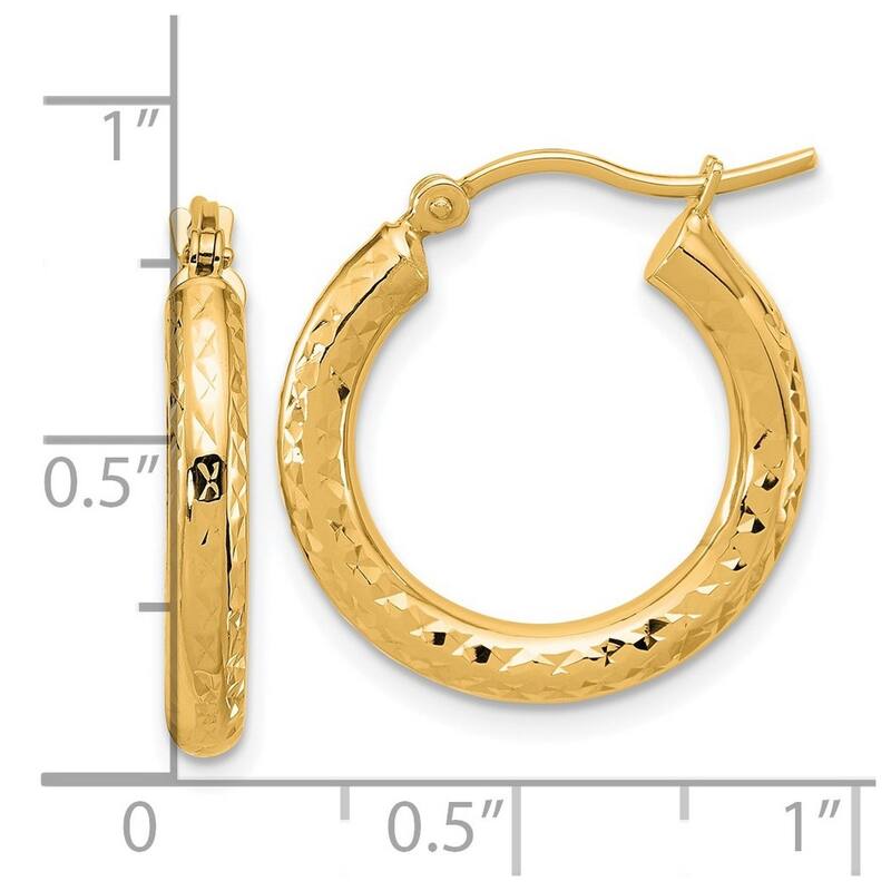 Curata 14k Yellow Gold Sparkle Cut Round Hoop Earrings - 20x20mm