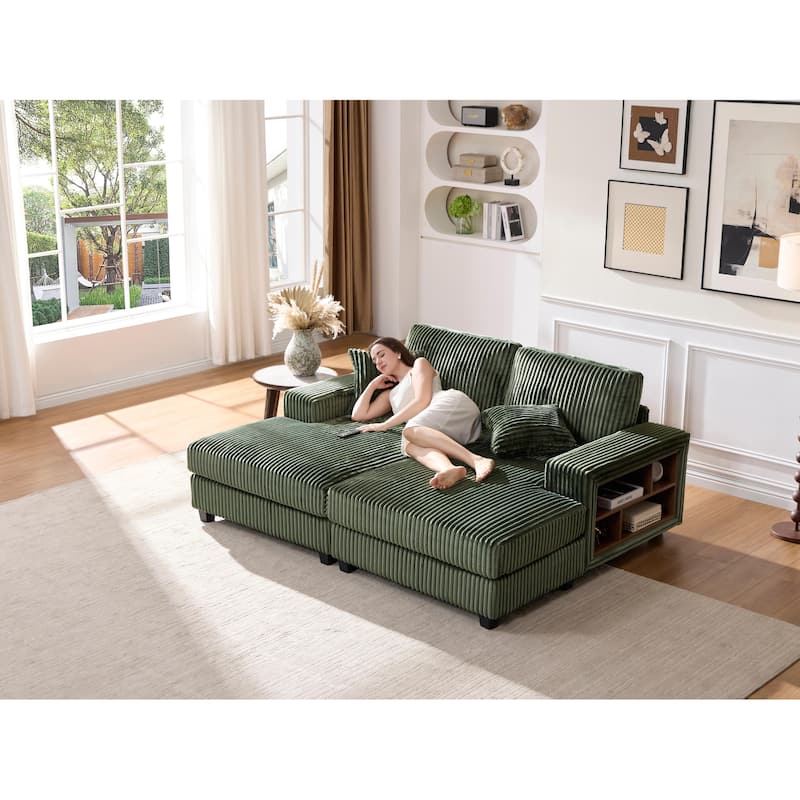 79.5" Corduroy Sectional Sofa Sleeper Sofa, Convertible Double Chaise Lounges Couch