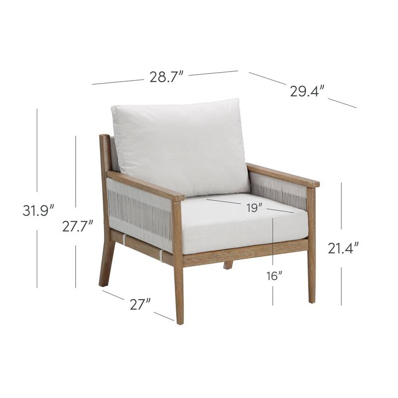 Kayden Bohemian Wooden Upholstered Armchair with Removable Cushion Covers and Solid Acacia Wood Frame