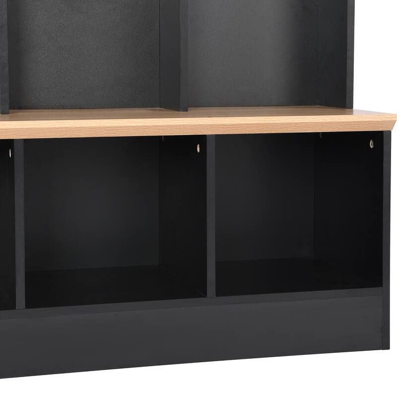 Large Hall Tree Coat Rack with Storage Bench, Modern Shoe Cabinet with Cube Storage & Shelves for Entryways, Mudroom
