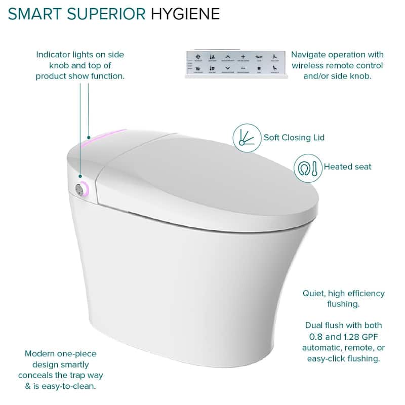 Rosemary 1-Piece 0.8/1.28 GPF Dual Flush Elongated Bidet Toilet in White