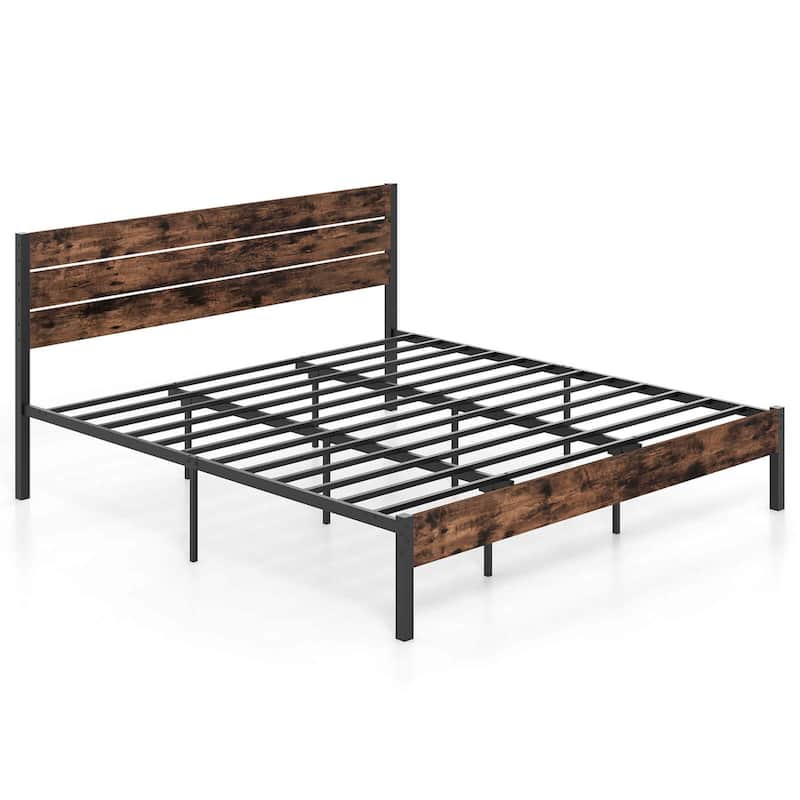 Costway Twin/Full/Queen/King Bed Frame with Tall Industrial Headboard