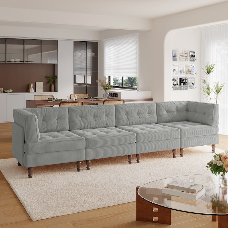 Madison Oversized Upholstered Corduroy Modular Sectional Sofa - Light Grey-4 Piece