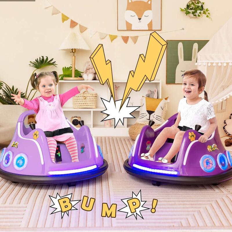 12V Children Remote Control Ride Bumper Cars W/ LED Lights & Music